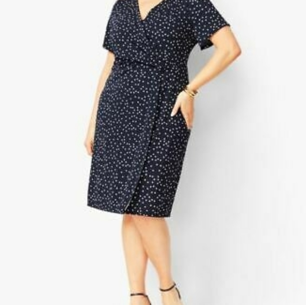 Talbots Navy? Black? And white polka-dot faux-wrap dress